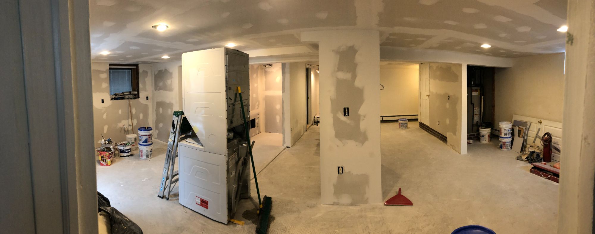 Drywall hung and taped, recessed lights in.