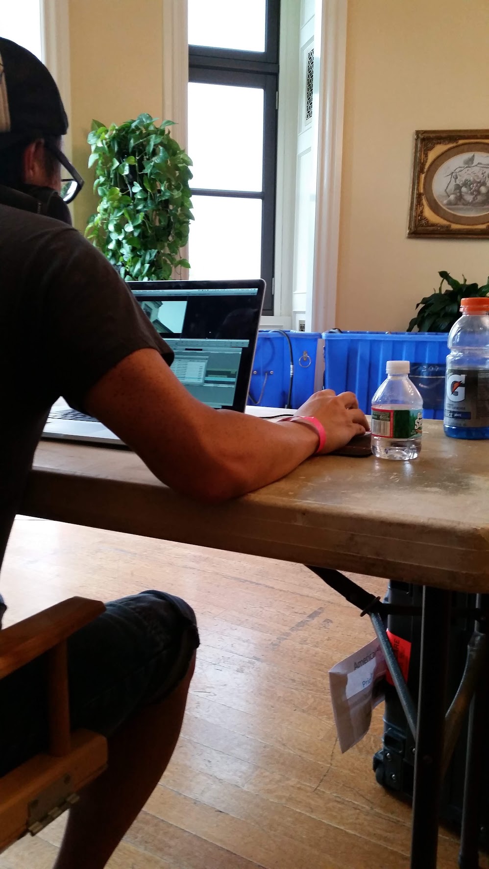 Justin editing on set at Oheka Castle in 2014.